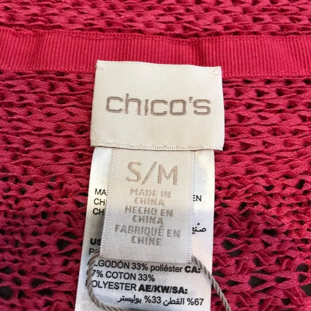 Chico’s bright pink lightweight knit wrap sweater size Small / Medium S/M NWT